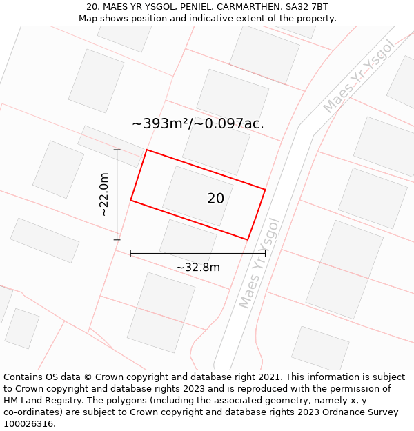 20, MAES YR YSGOL, PENIEL, CARMARTHEN, SA32 7BT: Plot and title map