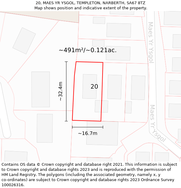 20, MAES YR YSGOL, TEMPLETON, NARBERTH, SA67 8TZ: Plot and title map