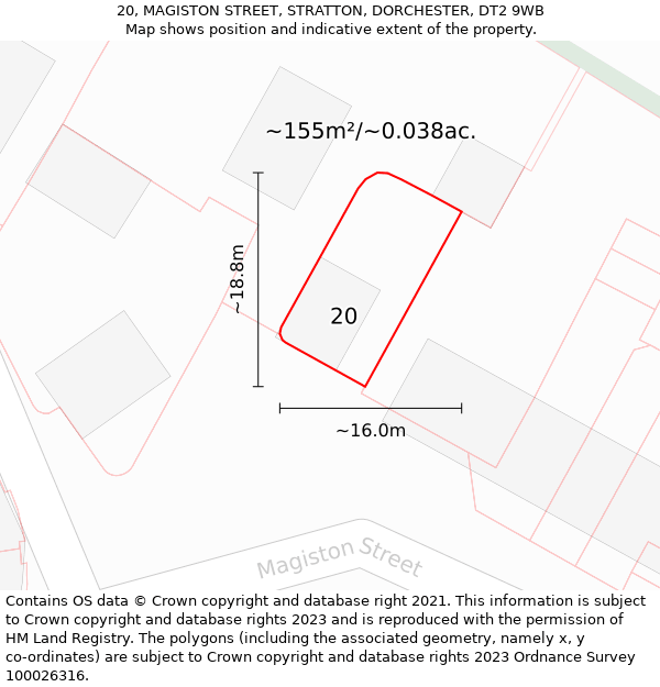 20, MAGISTON STREET, STRATTON, DORCHESTER, DT2 9WB: Plot and title map