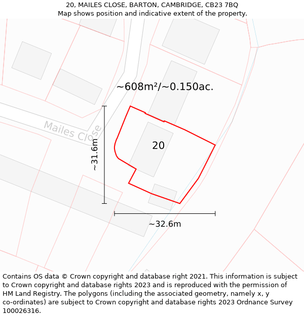 20, MAILES CLOSE, BARTON, CAMBRIDGE, CB23 7BQ: Plot and title map