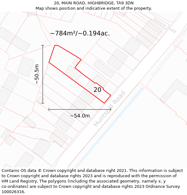 20, MAIN ROAD, HIGHBRIDGE, TA9 3DN: Plot and title map