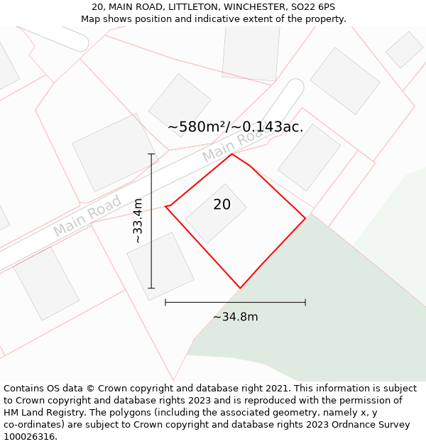 20, MAIN ROAD, LITTLETON, WINCHESTER, SO22 6PS: Plot and title map