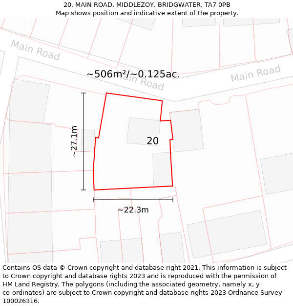 20, MAIN ROAD, MIDDLEZOY, BRIDGWATER, TA7 0PB: Plot and title map