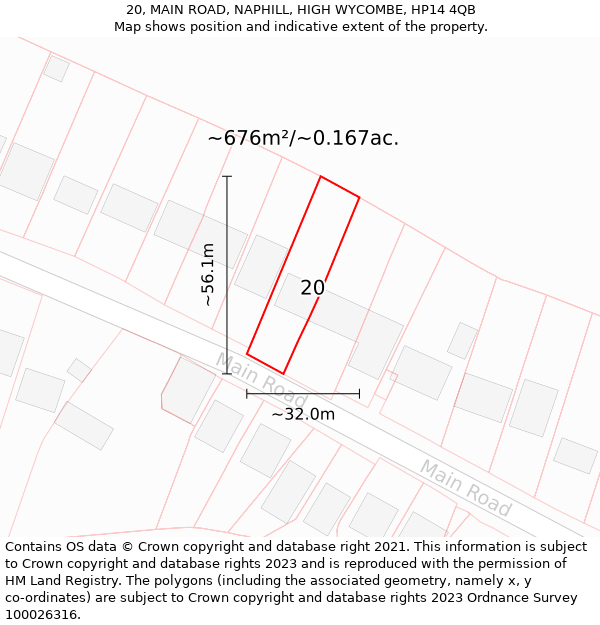 20, MAIN ROAD, NAPHILL, HIGH WYCOMBE, HP14 4QB: Plot and title map