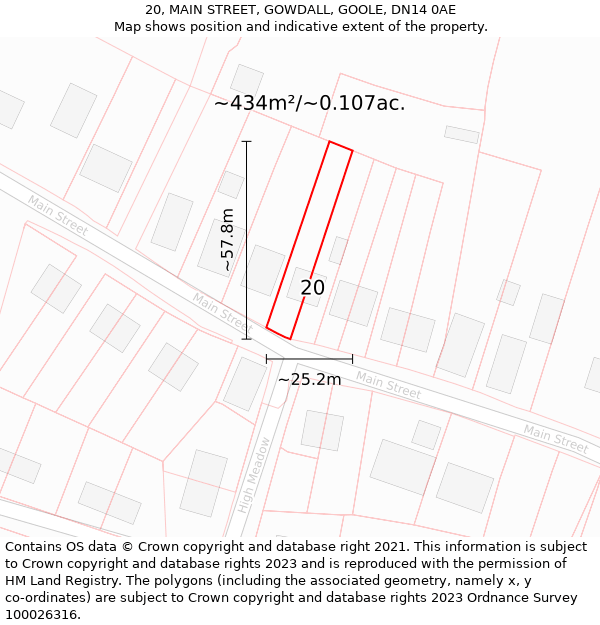 20, MAIN STREET, GOWDALL, GOOLE, DN14 0AE: Plot and title map