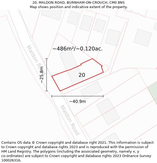 20, MALDON ROAD, BURNHAM-ON-CROUCH, CM0 8NS: Plot and title map