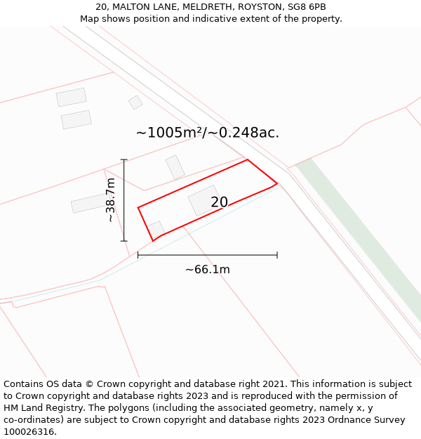 20, MALTON LANE, MELDRETH, ROYSTON, SG8 6PB: Plot and title map