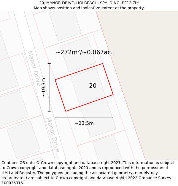 20, MANOR DRIVE, HOLBEACH, SPALDING, PE12 7LY: Plot and title map