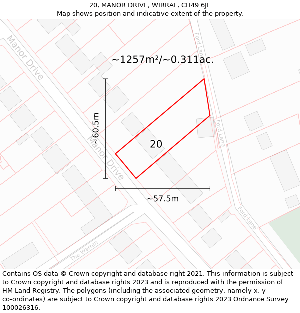 20, MANOR DRIVE, WIRRAL, CH49 6JF: Plot and title map