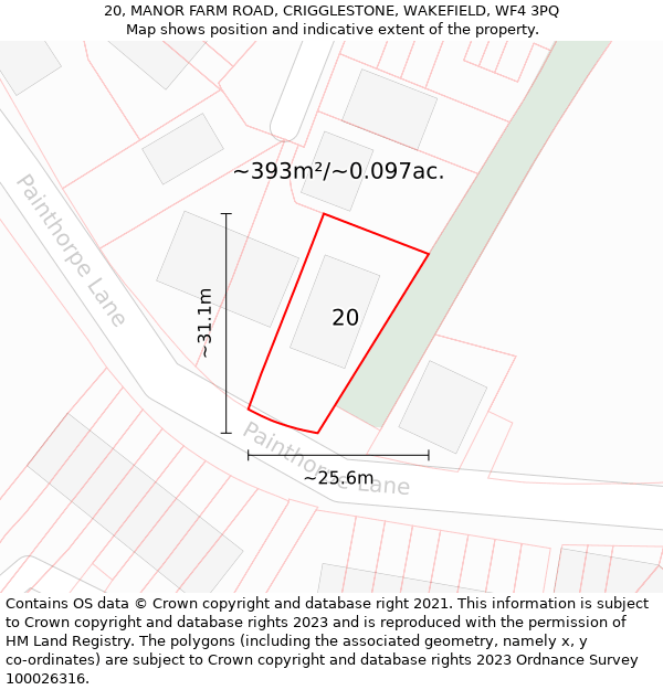 20, MANOR FARM ROAD, CRIGGLESTONE, WAKEFIELD, WF4 3PQ: Plot and title map