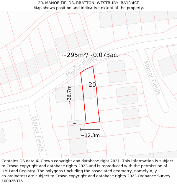 20, MANOR FIELDS, BRATTON, WESTBURY, BA13 4ST: Plot and title map