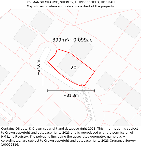 20, MANOR GRANGE, SHEPLEY, HUDDERSFIELD, HD8 8AH: Plot and title map