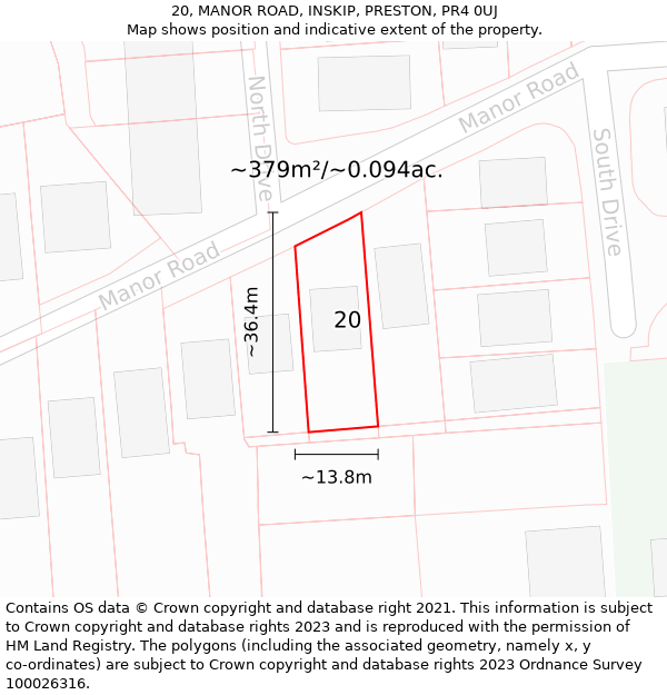 20, MANOR ROAD, INSKIP, PRESTON, PR4 0UJ: Plot and title map