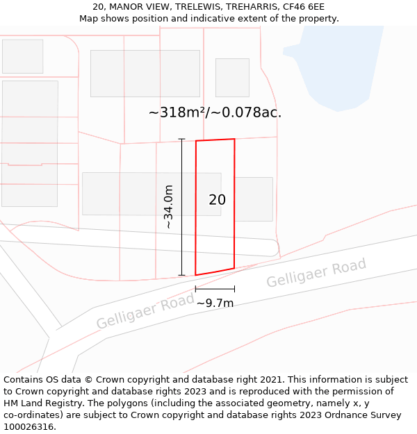 20, MANOR VIEW, TRELEWIS, TREHARRIS, CF46 6EE: Plot and title map