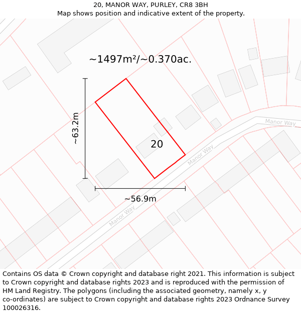 20, MANOR WAY, PURLEY, CR8 3BH: Plot and title map