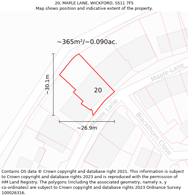 20, MAPLE LANE, WICKFORD, SS11 7FS: Plot and title map