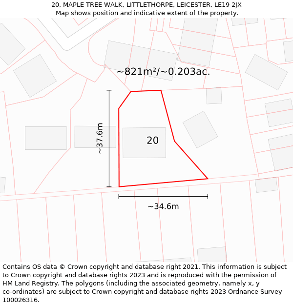 20, MAPLE TREE WALK, LITTLETHORPE, LEICESTER, LE19 2JX: Plot and title map