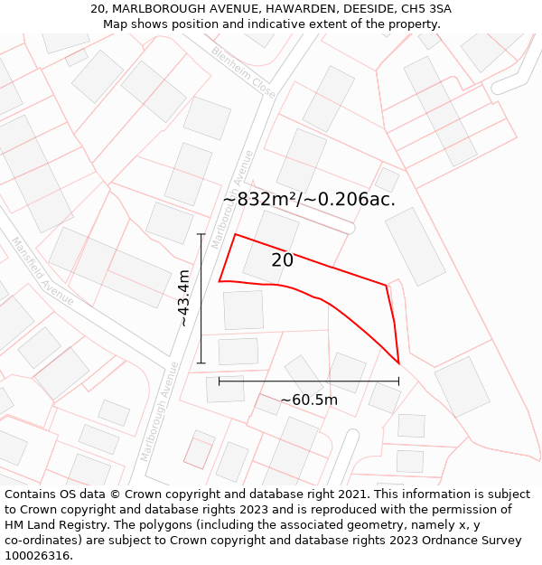 20, MARLBOROUGH AVENUE, HAWARDEN, DEESIDE, CH5 3SA: Plot and title map