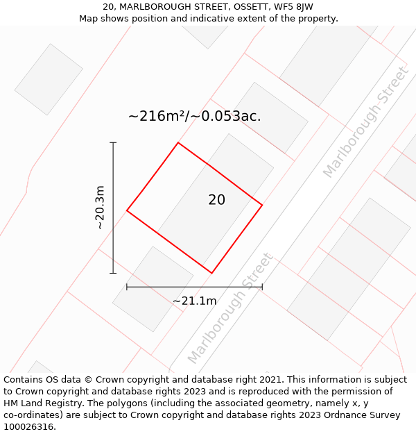 20, MARLBOROUGH STREET, OSSETT, WF5 8JW: Plot and title map