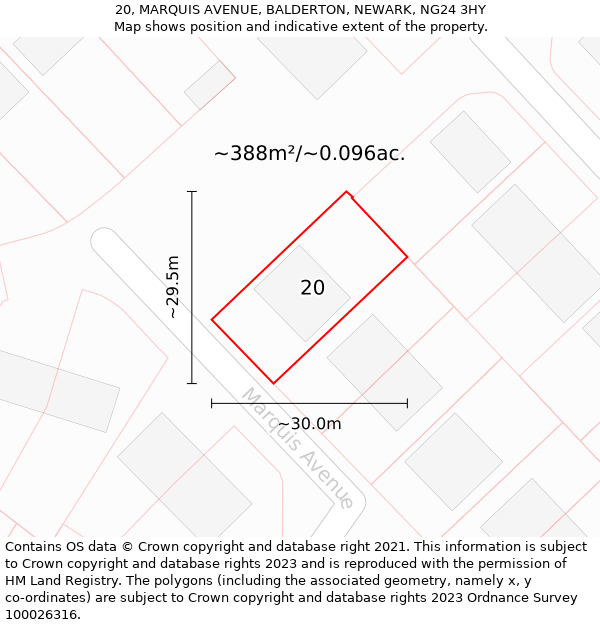 20, MARQUIS AVENUE, BALDERTON, NEWARK, NG24 3HY: Plot and title map