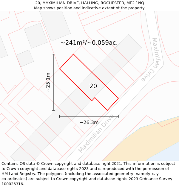 20, MAXIMILIAN DRIVE, HALLING, ROCHESTER, ME2 1NQ: Plot and title map