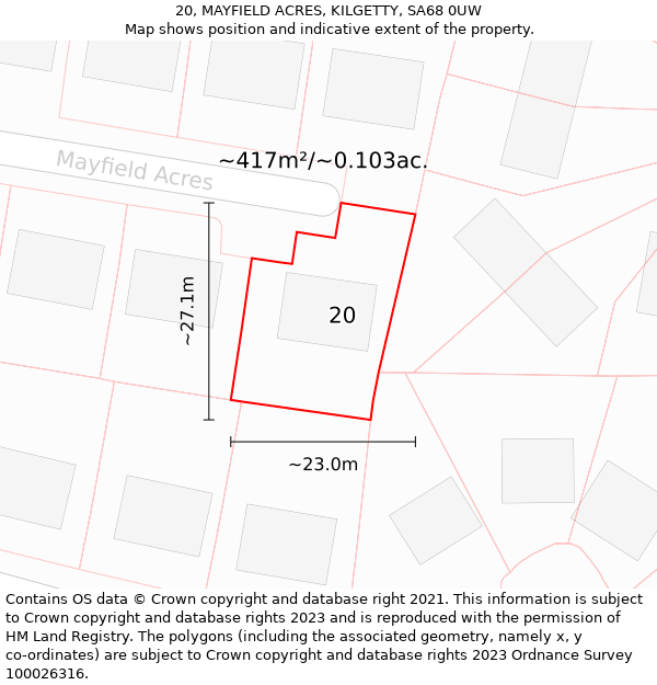 20, MAYFIELD ACRES, KILGETTY, SA68 0UW: Plot and title map