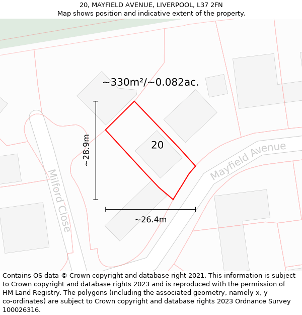 20, MAYFIELD AVENUE, LIVERPOOL, L37 2FN: Plot and title map