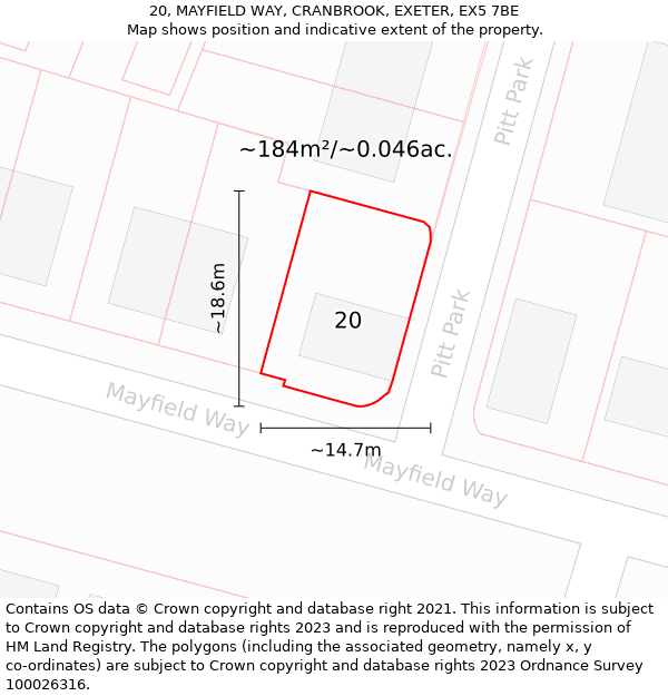 20, MAYFIELD WAY, CRANBROOK, EXETER, EX5 7BE: Plot and title map