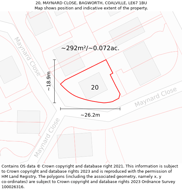 20, MAYNARD CLOSE, BAGWORTH, COALVILLE, LE67 1BU: Plot and title map