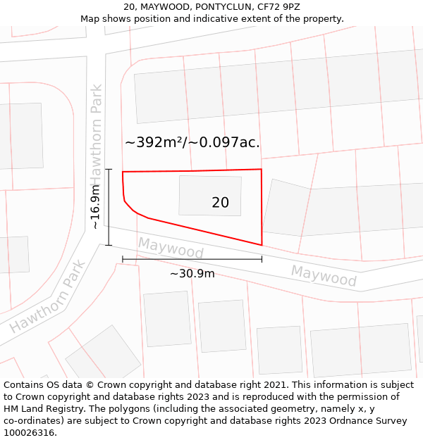 20, MAYWOOD, PONTYCLUN, CF72 9PZ: Plot and title map