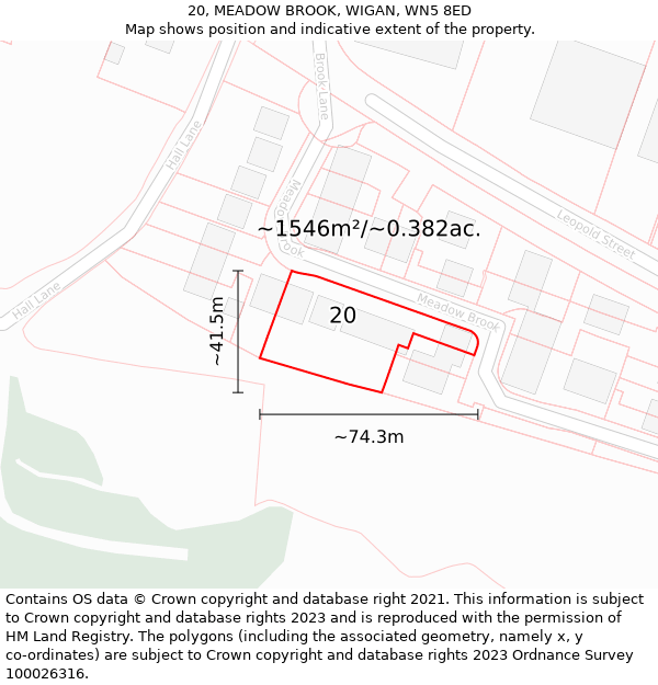 20, MEADOW BROOK, WIGAN, WN5 8ED: Plot and title map