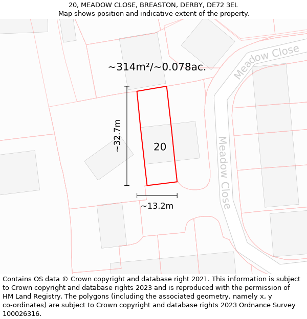 20, MEADOW CLOSE, BREASTON, DERBY, DE72 3EL: Plot and title map