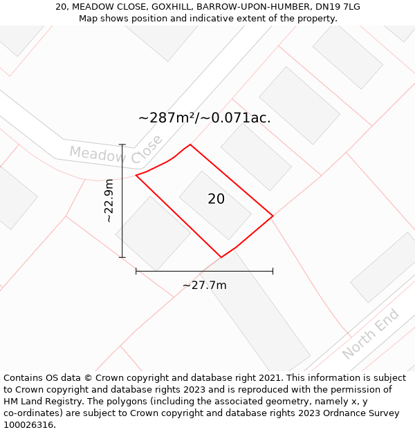 20, MEADOW CLOSE, GOXHILL, BARROW-UPON-HUMBER, DN19 7LG: Plot and title map