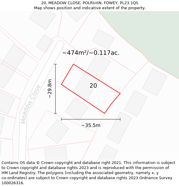 20, MEADOW CLOSE, POLRUAN, FOWEY, PL23 1QS: Plot and title map