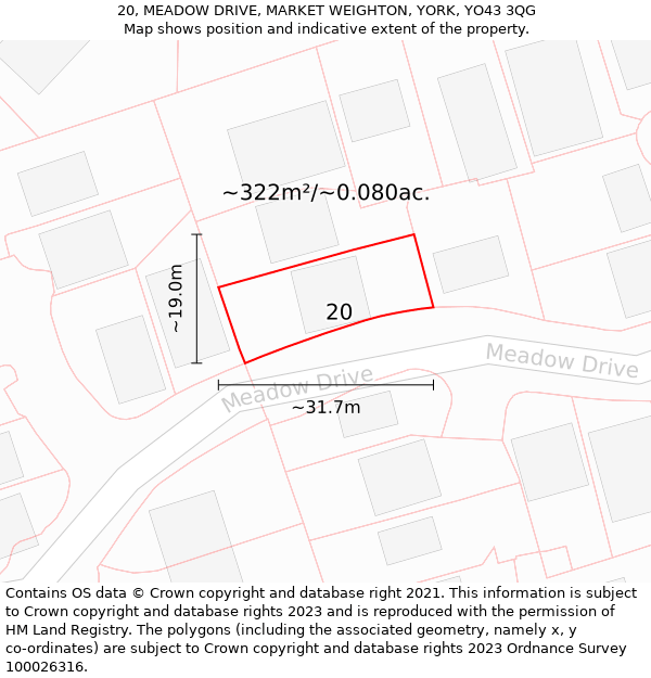 20, MEADOW DRIVE, MARKET WEIGHTON, YORK, YO43 3QG: Plot and title map