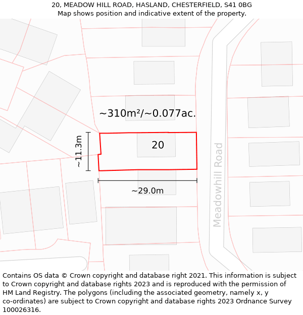 20, MEADOW HILL ROAD, HASLAND, CHESTERFIELD, S41 0BG: Plot and title map