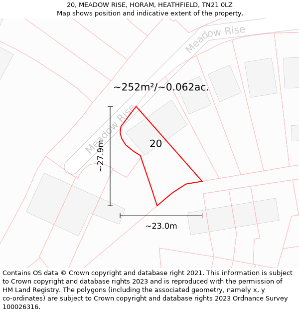 20, MEADOW RISE, HORAM, HEATHFIELD, TN21 0LZ: Plot and title map