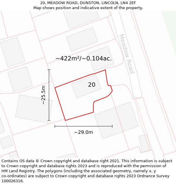 20, MEADOW ROAD, DUNSTON, LINCOLN, LN4 2EF: Plot and title map