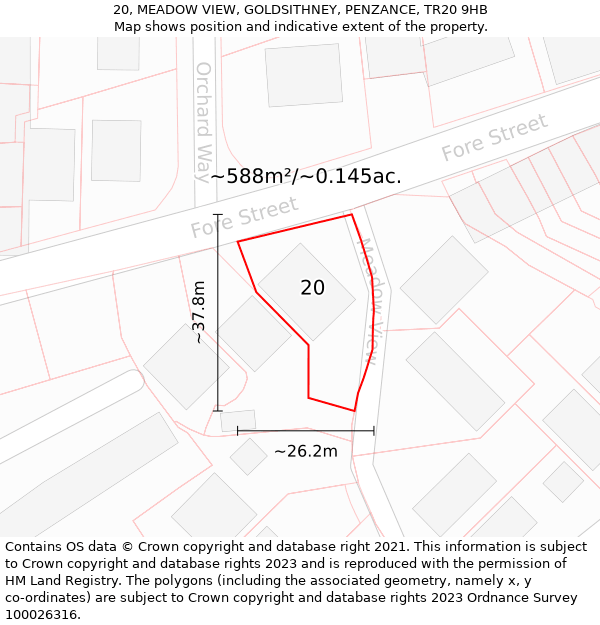 20, MEADOW VIEW, GOLDSITHNEY, PENZANCE, TR20 9HB: Plot and title map