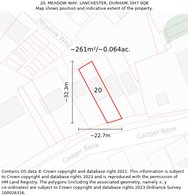 20, MEADOW WAY, LANCHESTER, DURHAM, DH7 0QB: Plot and title map