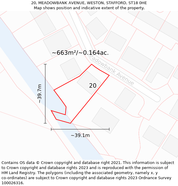 20, MEADOWBANK AVENUE, WESTON, STAFFORD, ST18 0HE: Plot and title map