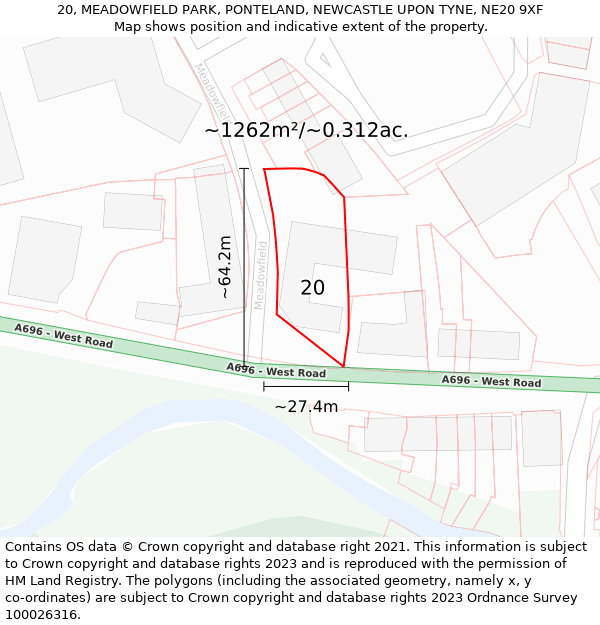 20, MEADOWFIELD PARK, PONTELAND, NEWCASTLE UPON TYNE, NE20 9XF: Plot and title map