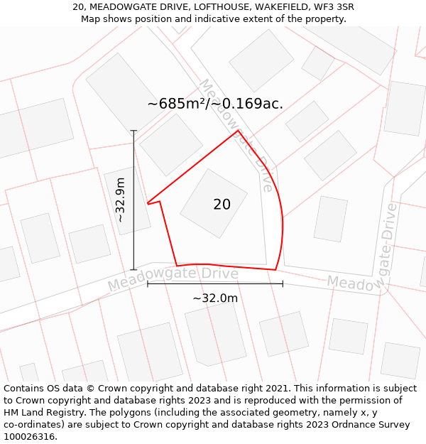 20, MEADOWGATE DRIVE, LOFTHOUSE, WAKEFIELD, WF3 3SR: Plot and title map