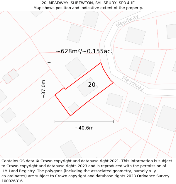 20, MEADWAY, SHREWTON, SALISBURY, SP3 4HE: Plot and title map