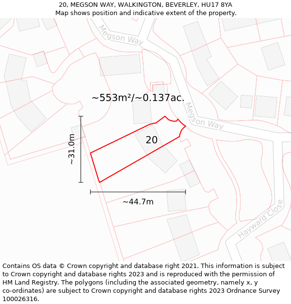 20, MEGSON WAY, WALKINGTON, BEVERLEY, HU17 8YA: Plot and title map