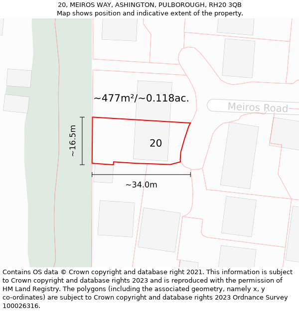 20, MEIROS WAY, ASHINGTON, PULBOROUGH, RH20 3QB: Plot and title map