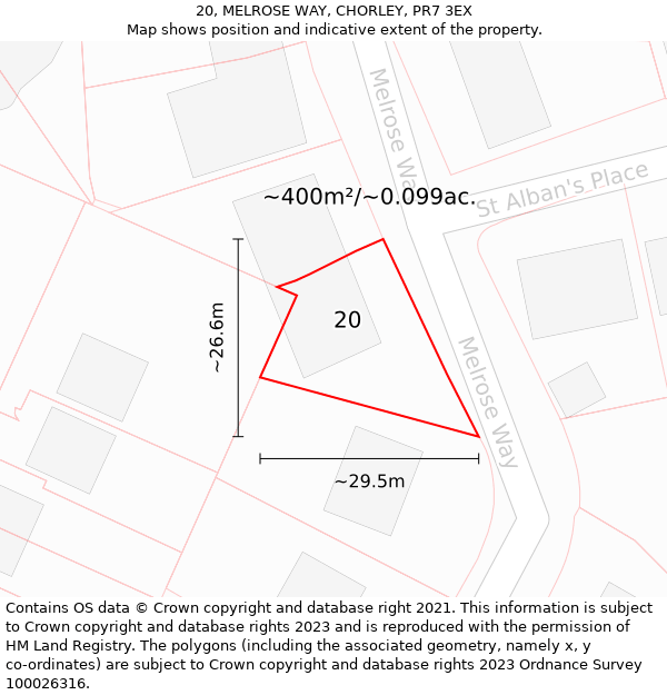 20, MELROSE WAY, CHORLEY, PR7 3EX: Plot and title map