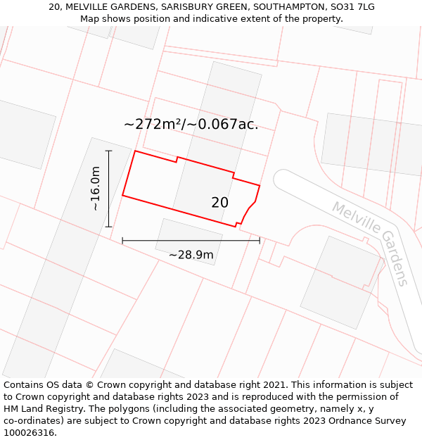 20, MELVILLE GARDENS, SARISBURY GREEN, SOUTHAMPTON, SO31 7LG: Plot and title map