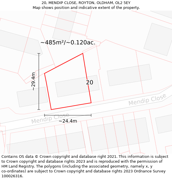 20, MENDIP CLOSE, ROYTON, OLDHAM, OL2 5EY: Plot and title map