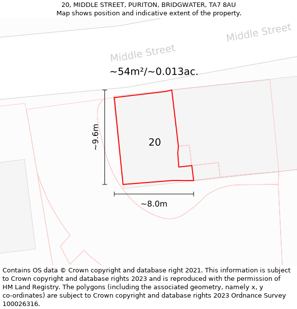 20, MIDDLE STREET, PURITON, BRIDGWATER, TA7 8AU: Plot and title map